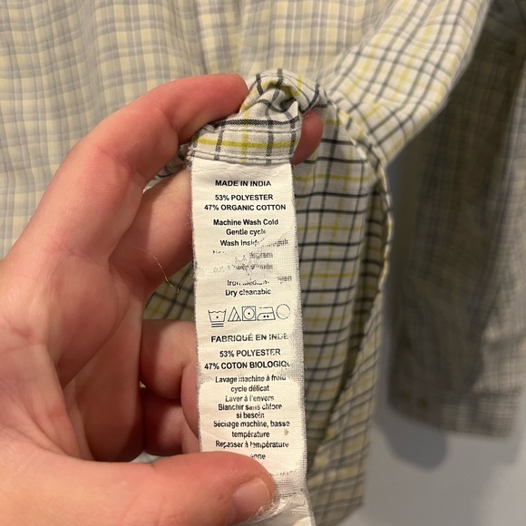 Prana Men’s‎ Long Sleeve Shirt Button Down Organic Cotton White Yellow Check EUC - Picture 4 of 5